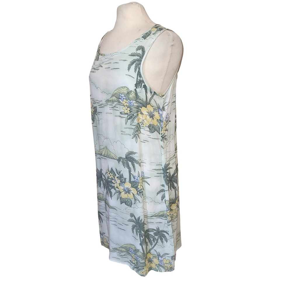 Tommy Bahama Tropical Palm Tree Hibiscus Rayon Shift Dress White Green L - Picture 3 of 8